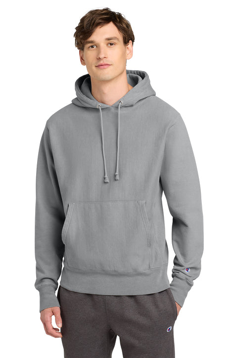 Champion Reverse Weave Garment-Dyed Hooded Sweatshirt with custom logo embroidery