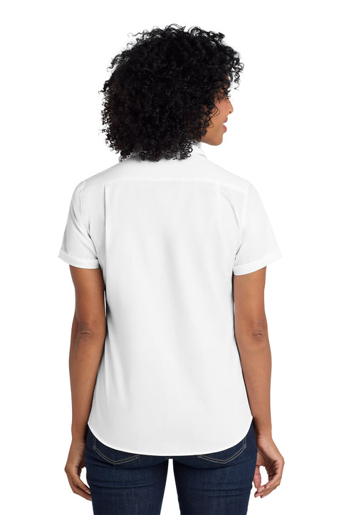 Port Authority Ladies Short Sleeve SuperPro Twill Shirt with custom logo embroidery