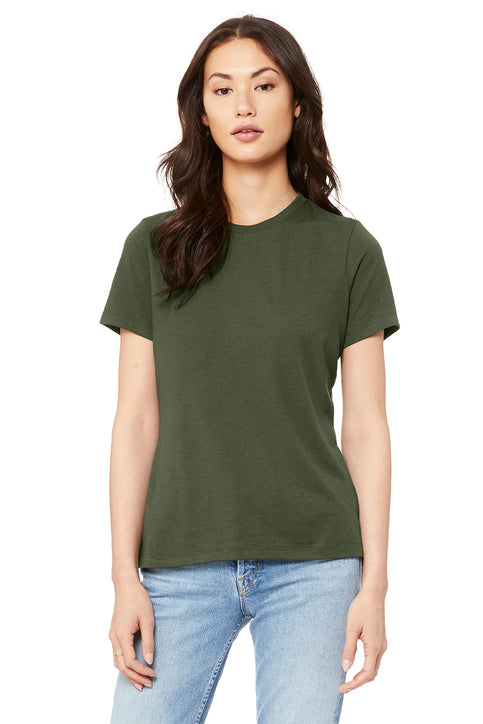BELLA+CANVAS Women’s Relaxed Jersey Short Sleeve Tee with custom logo embroidery