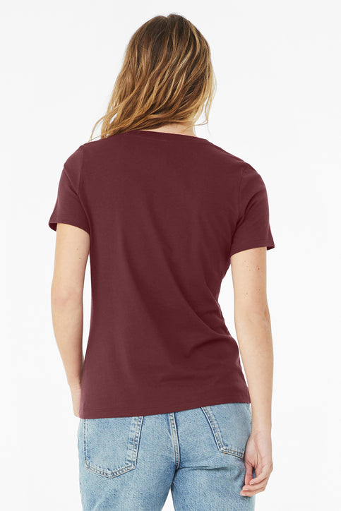 BELLA+CANVAS Women’s Relaxed Jersey Short Sleeve V-Neck Tee with custom logo embroidery
