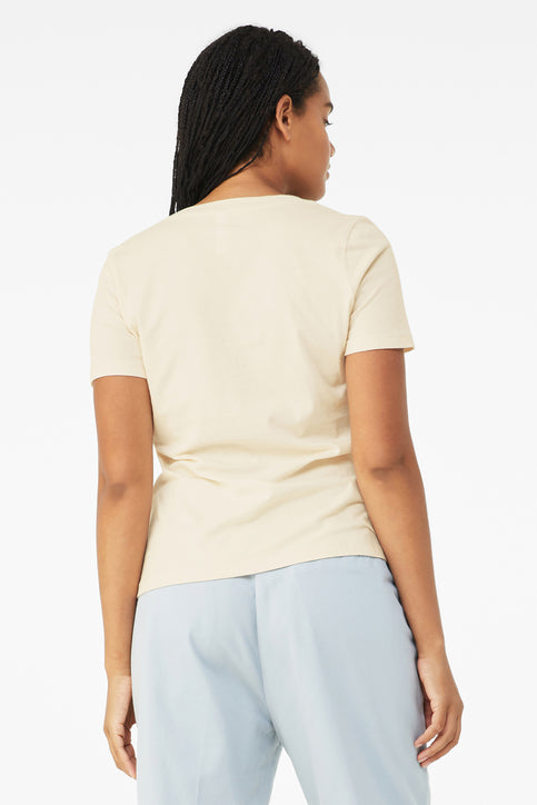 BELLA+CANVAS Women’s Relaxed Jersey Short Sleeve V-Neck Tee with custom logo embroidery