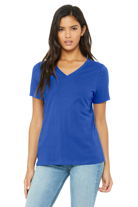 BELLA+CANVAS Women’s Relaxed Jersey Short Sleeve V-Neck Tee with custom logo embroidery