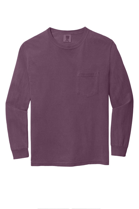 Comfort Colors Heavyweight Ring Spun Long Sleeve Pocket Tee with custom logo embroidery