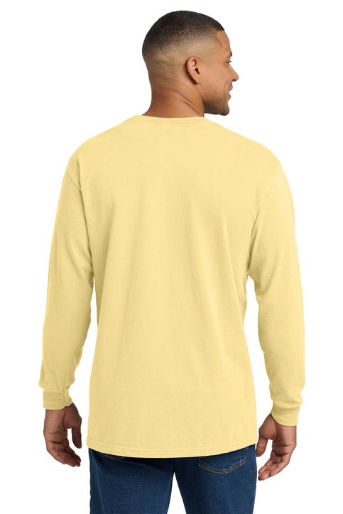 Comfort Colors Heavyweight Ring Spun Long Sleeve Pocket Tee with custom logo embroidery