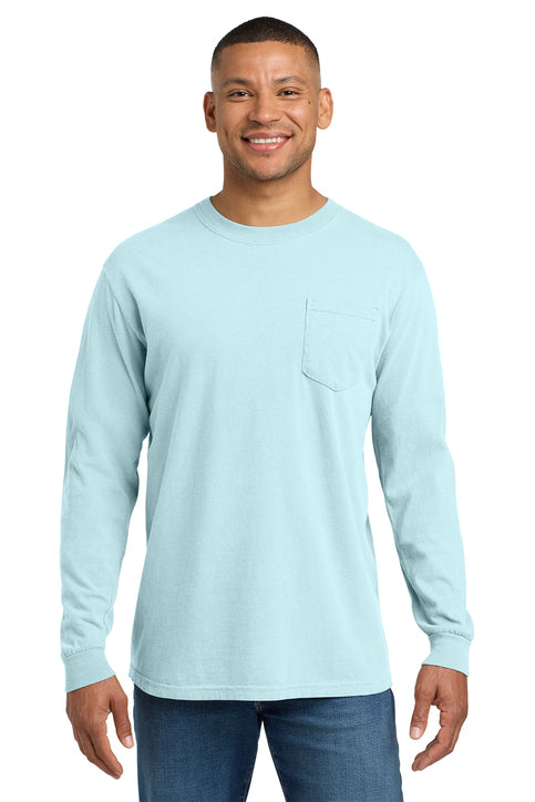 Comfort Colors Heavyweight Ring Spun Long Sleeve Pocket Tee with custom logo embroidery