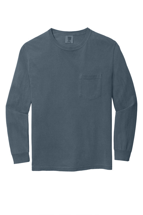 Comfort Colors Heavyweight Ring Spun Long Sleeve Pocket Tee with custom logo embroidery