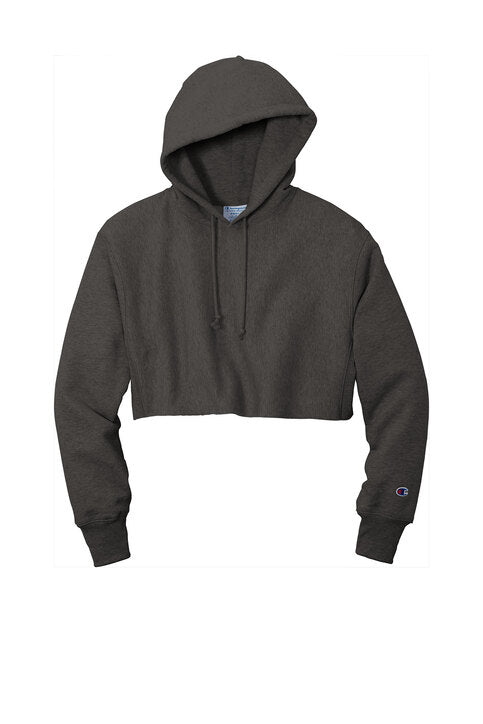 Champion Women’s Reverse Weave® Cropped Cut-Off Hooded Sweatshirt with custom logo embroidery