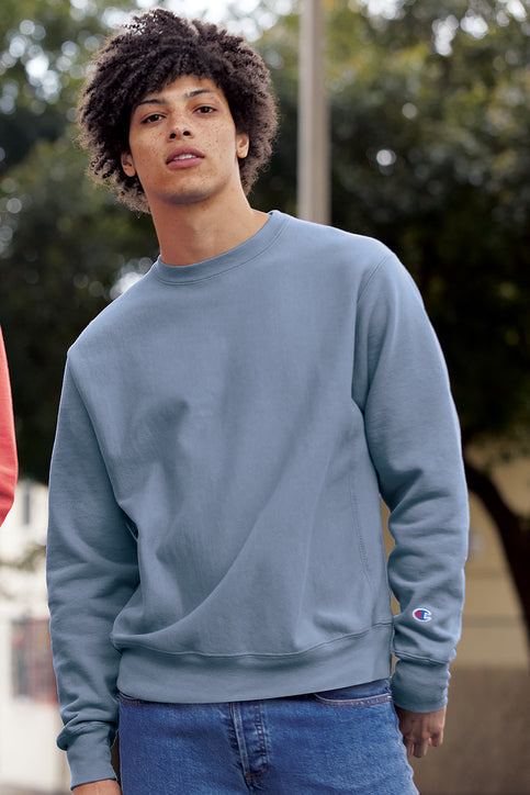 Champion Reverse Weave Garment-Dyed Crewneck Sweatshirt with custom logo embroidery