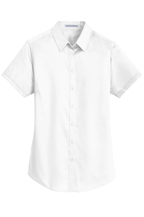 Port Authority Ladies Short Sleeve SuperPro Twill Shirt with custom logo embroidery