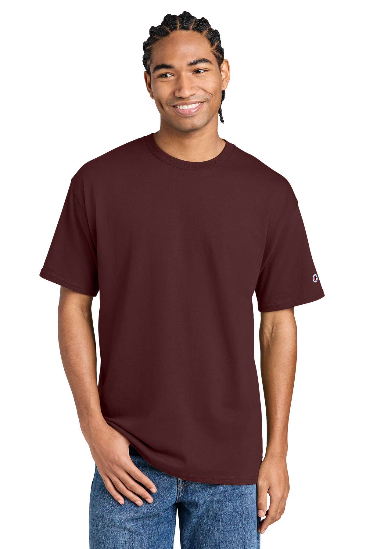 Champion Jersey Short Sleeve Tee with custom logo embroidery