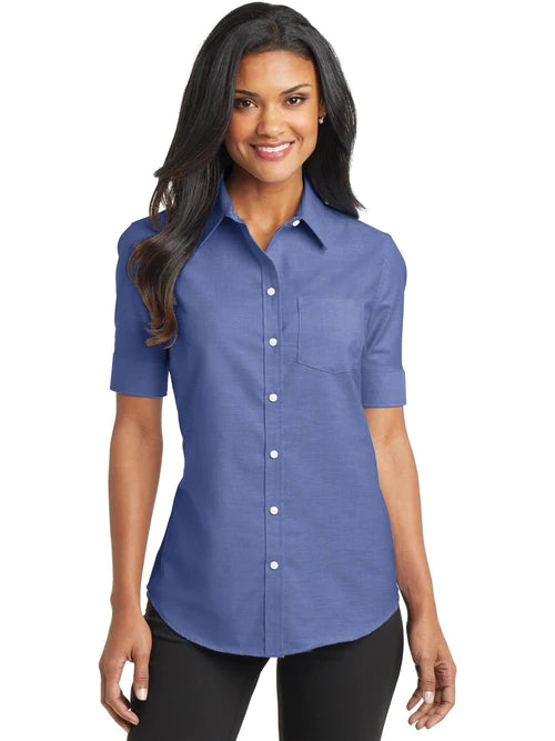 Port Authority Ladies Short Sleeve SuperPro Oxford Shirt