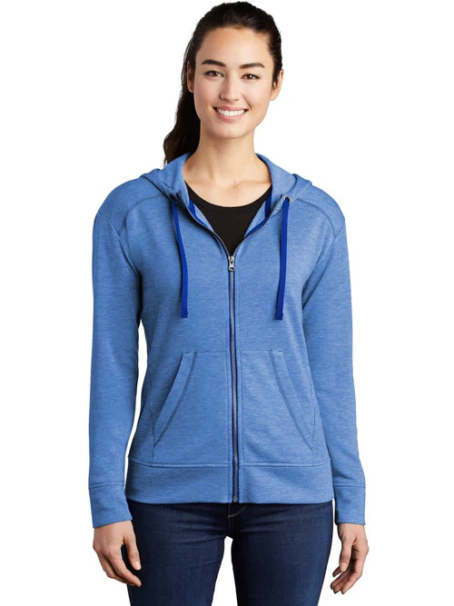 Sport-Tek Ladies PosiCharge Tri-Blend Wicking Fleece Full-Zip Hooded Jacket