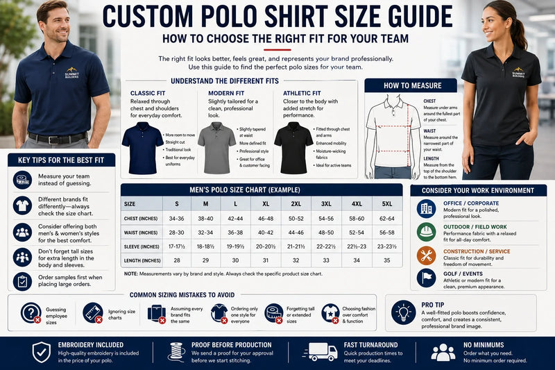 Custom Polo Shirt Size Guide: How to Choose the Right Fit for Your Team