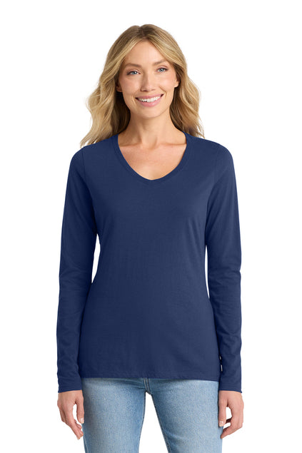 Port & Co Women's Long Sleeve Fan Favorite V-Neck Tee
