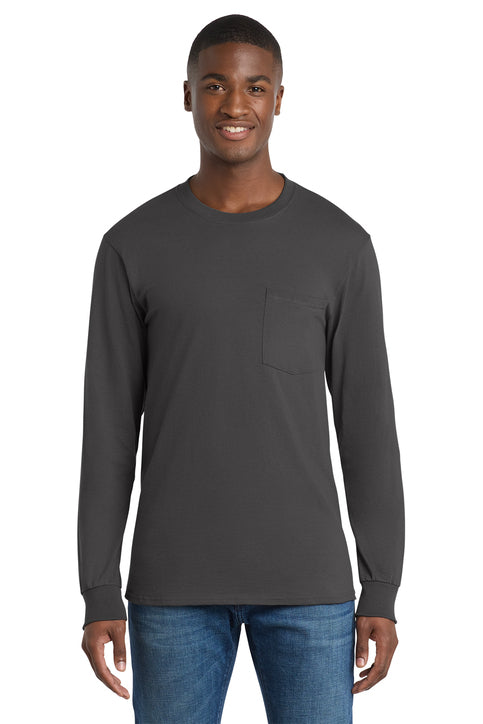 Port & Co Tall Long Sleeve Essential Pocket Tee