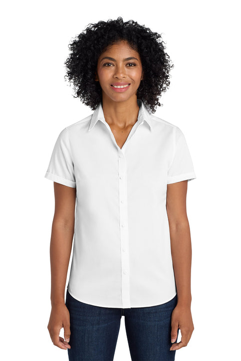 Port Authority Ladies Short Sleeve SuperPro Twill Shirt with custom logo embroidery