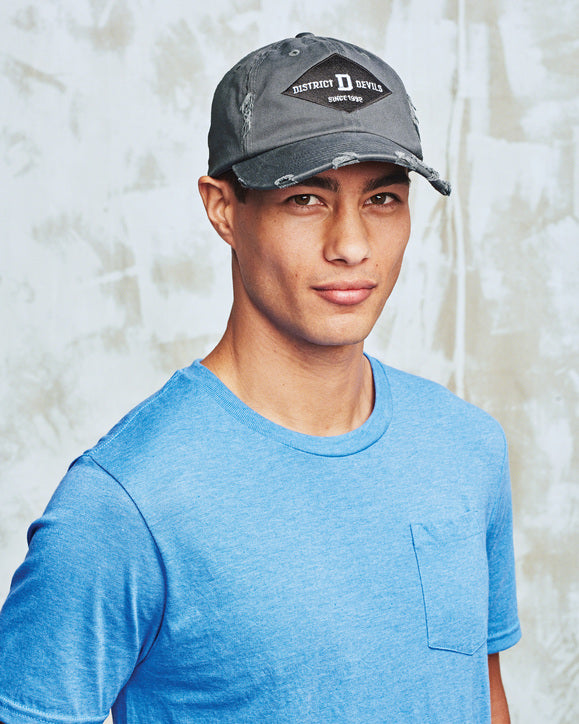 District Distressed Cap with custom logo embroidery