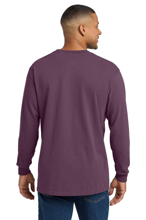 Comfort Colors Heavyweight Ring Spun Long Sleeve Pocket Tee with custom logo embroidery