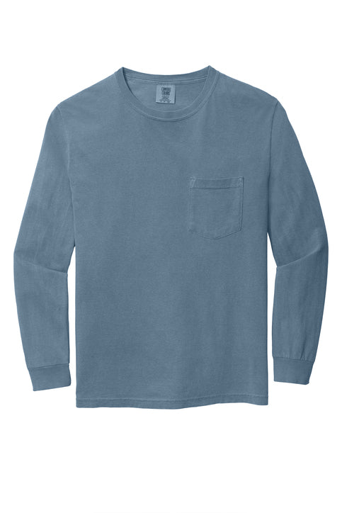 Comfort Colors Heavyweight Ring Spun Long Sleeve Pocket Tee with custom logo embroidery