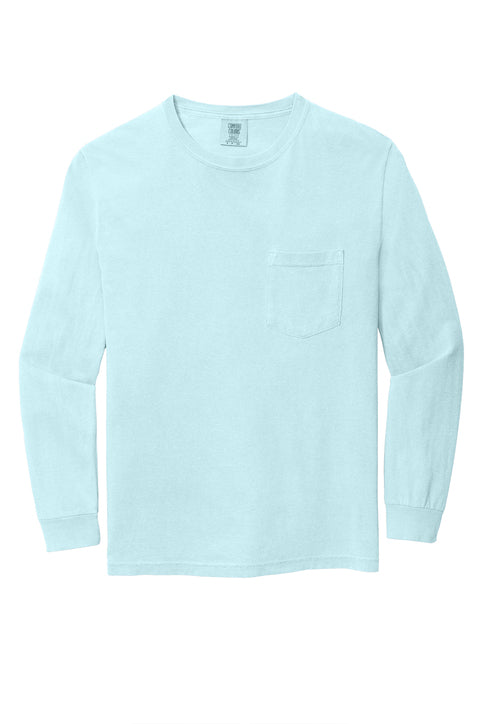Comfort Colors Heavyweight Ring Spun Long Sleeve Pocket Tee with custom logo embroidery