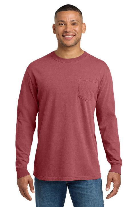 Comfort Colors Heavyweight Ring Spun Long Sleeve Pocket Tee with custom logo embroidery