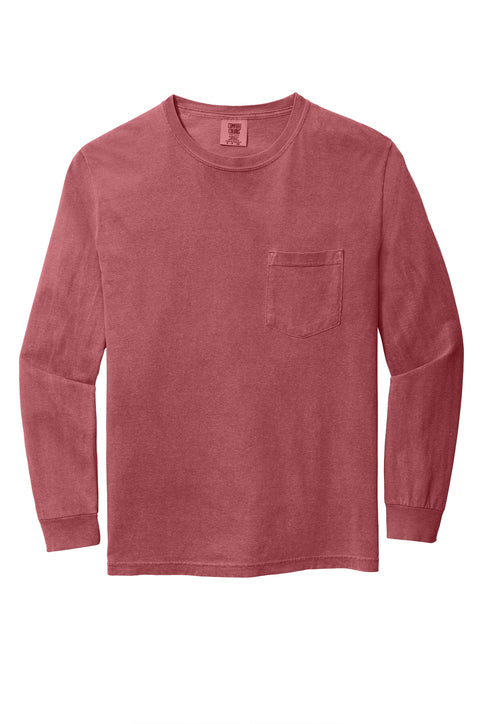Comfort Colors Heavyweight Ring Spun Long Sleeve Pocket Tee with custom logo embroidery