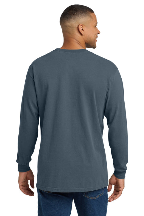 Comfort Colors Heavyweight Ring Spun Long Sleeve Pocket Tee with custom logo embroidery