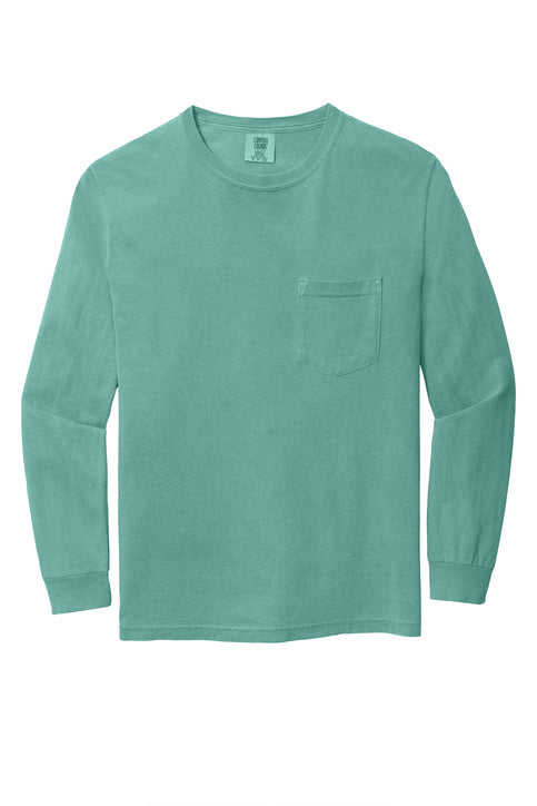 Comfort Colors Heavyweight Ring Spun Long Sleeve Pocket Tee with custom logo embroidery