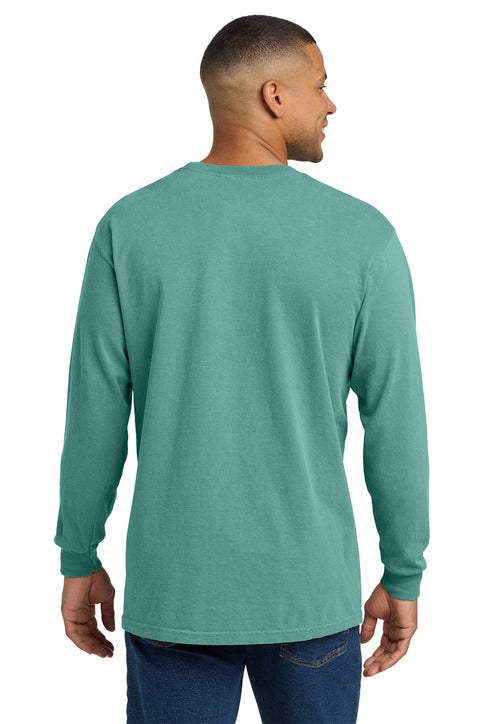 Comfort Colors Heavyweight Ring Spun Long Sleeve Pocket Tee with custom logo embroidery