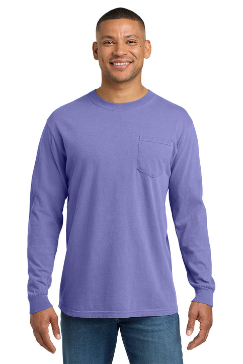 Comfort Colors Heavyweight Ring Spun Long Sleeve Pocket Tee with custom logo embroidery