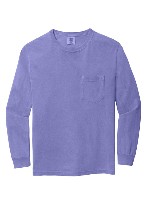 Comfort Colors Heavyweight Ring Spun Long Sleeve Pocket Tee with custom logo embroidery