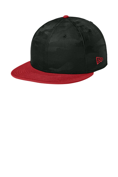 New Era Camo Flat Bill Snapback Cap with custom logo embroidery