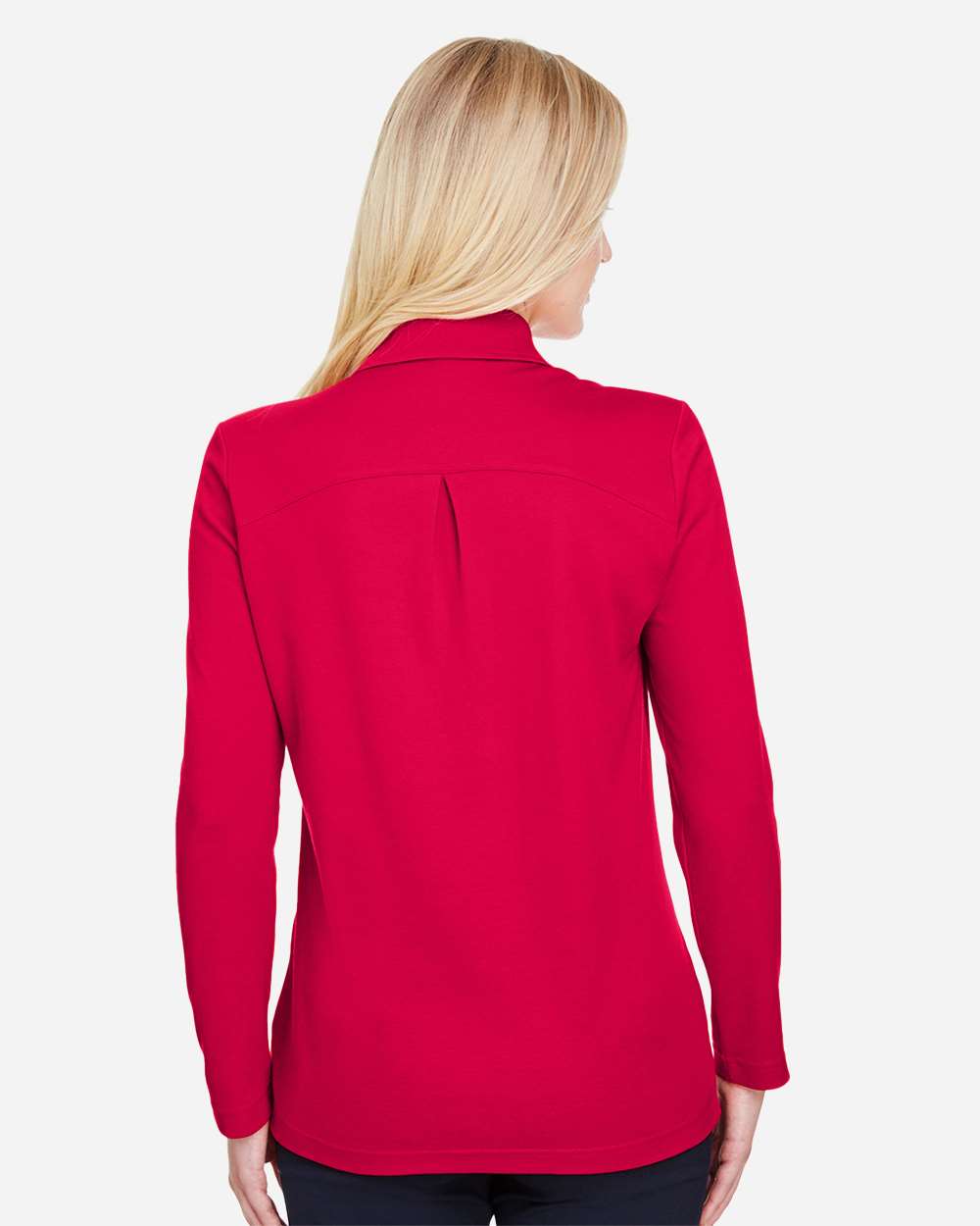 Devon & Jones Women's CrownLux Performance® Plaited Long Sleeve Polo with custom logo embroidery