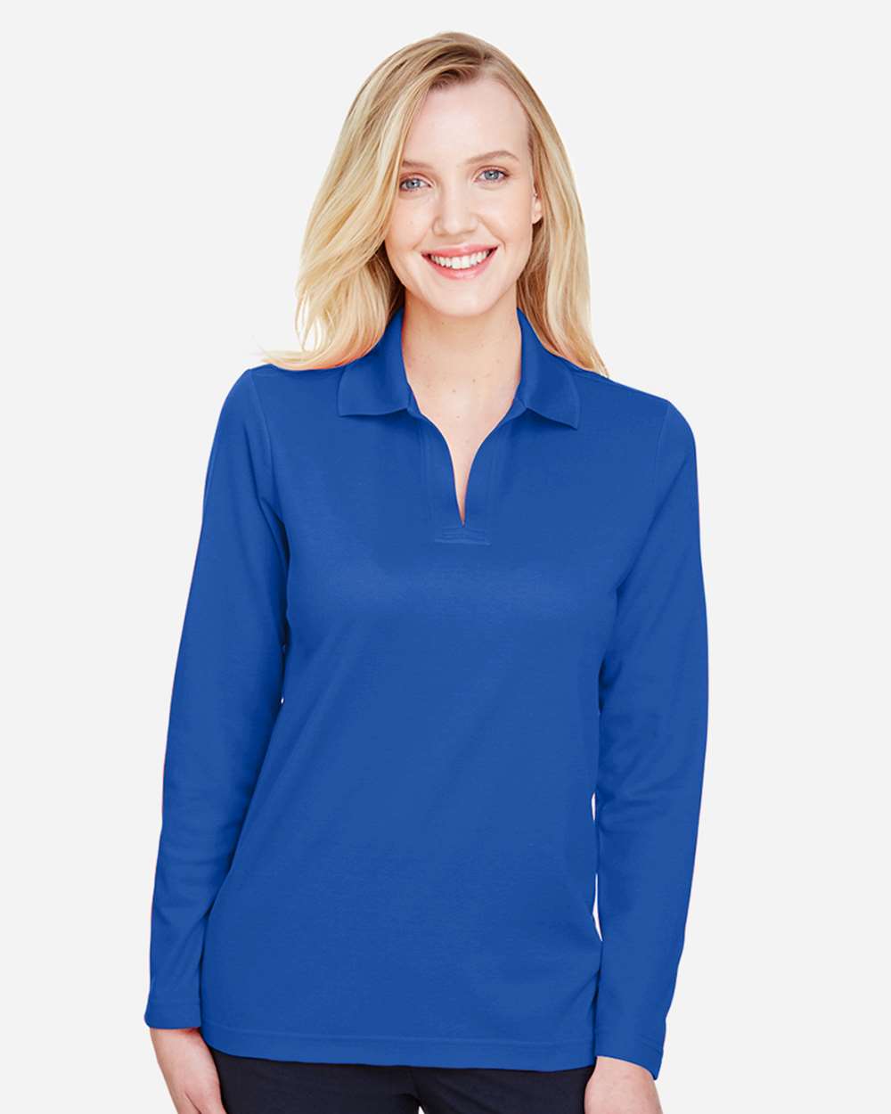 Devon & Jones Women's CrownLux Performance® Plaited Long Sleeve Polo with custom logo embroidery