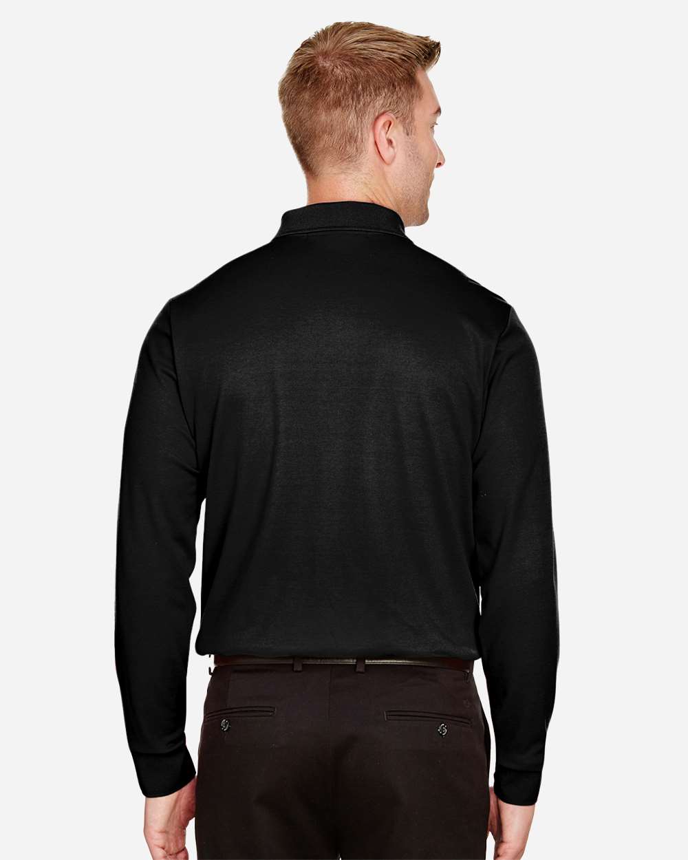 Devon & Jones Men's Tall CrownLux Performance® Plaited Long Sleeve Polo with custom logo embroidery