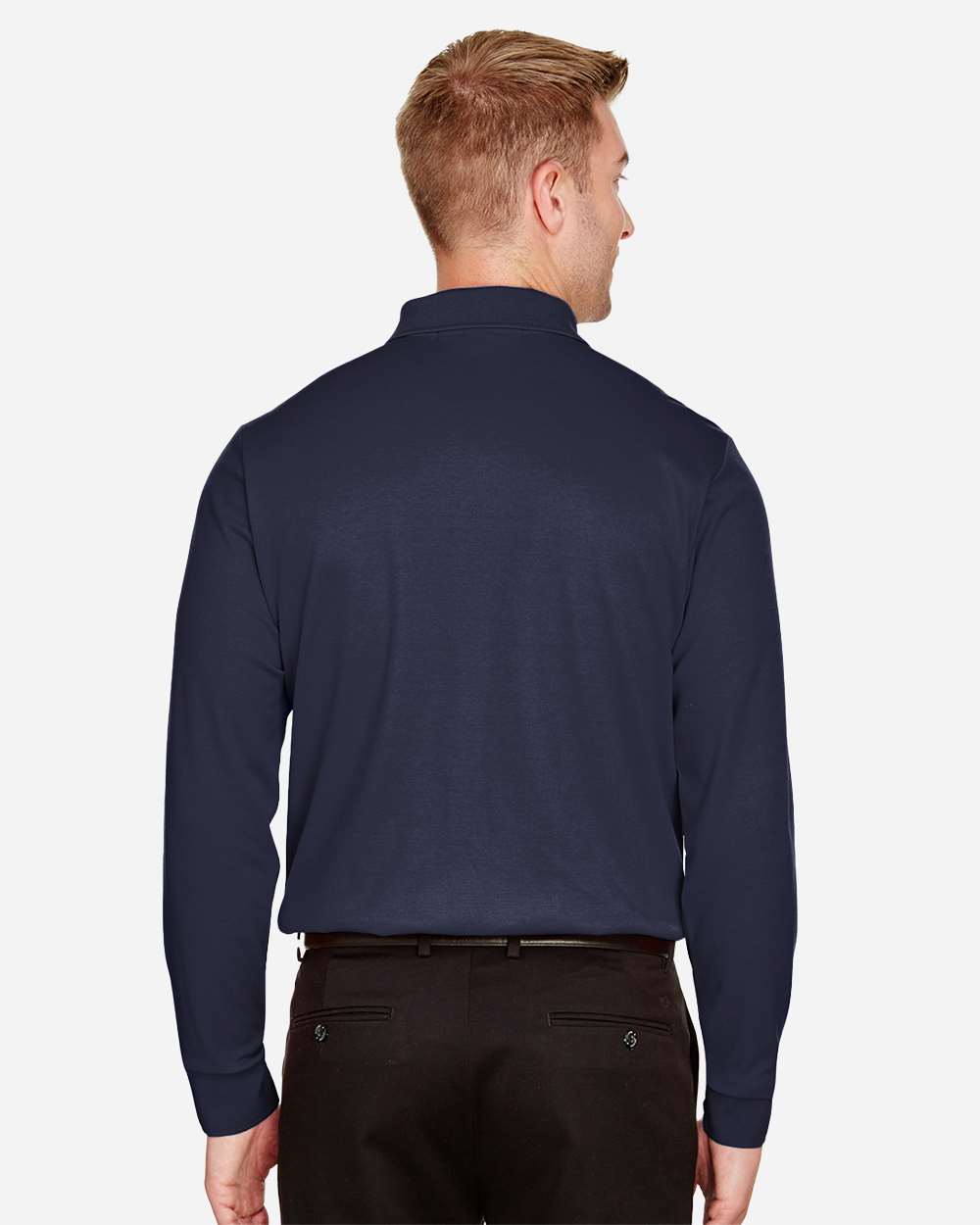 Devon & Jones Men's Tall CrownLux Performance® Plaited Long Sleeve Polo with custom logo embroidery