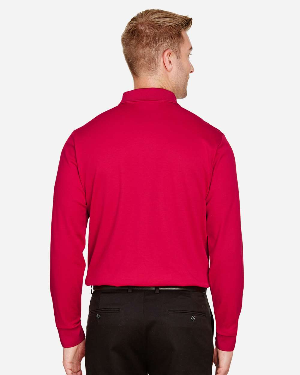 Devon & Jones Men's Tall CrownLux Performance® Plaited Long Sleeve Polo with custom logo embroidery