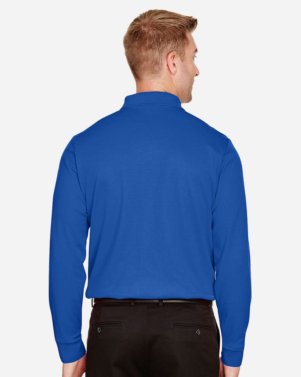 Devon & Jones Men's Tall CrownLux Performance® Plaited Long Sleeve Polo with custom logo embroidery