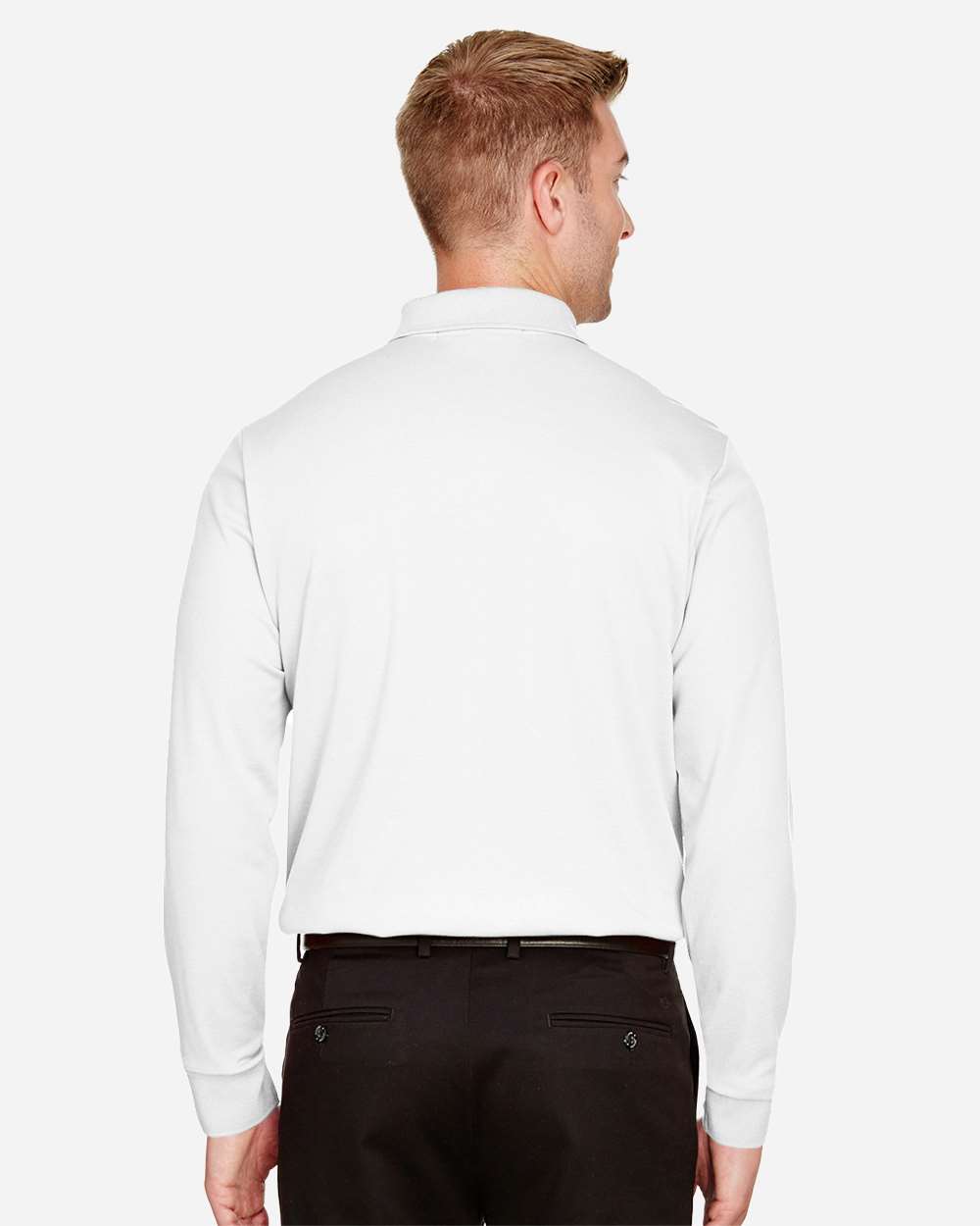 Devon & Jones Men's Tall CrownLux Performance® Plaited Long Sleeve Polo with custom logo embroidery