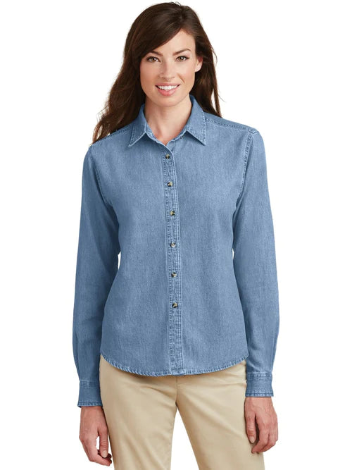 Port & Company Ladies Long Sleeve Value Denim Shirt