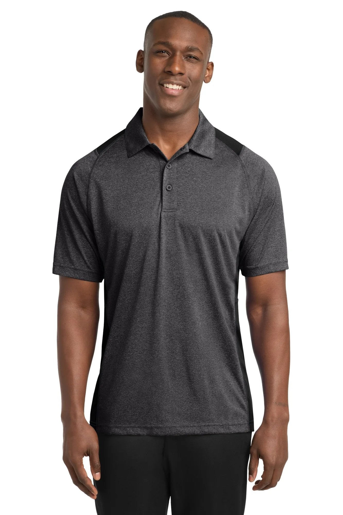 Sport-Tek Heather Colorblock Contender Polo with custom logo embroidery