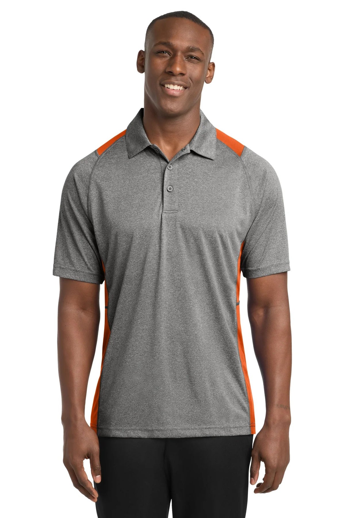 Sport-Tek Heather Colorblock Contender Polo with custom logo embroidery