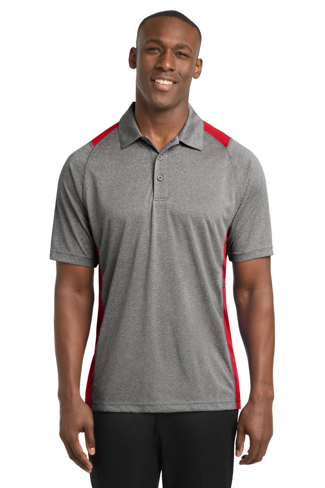 Sport-Tek Heather Colorblock Contender Polo with custom logo embroidery