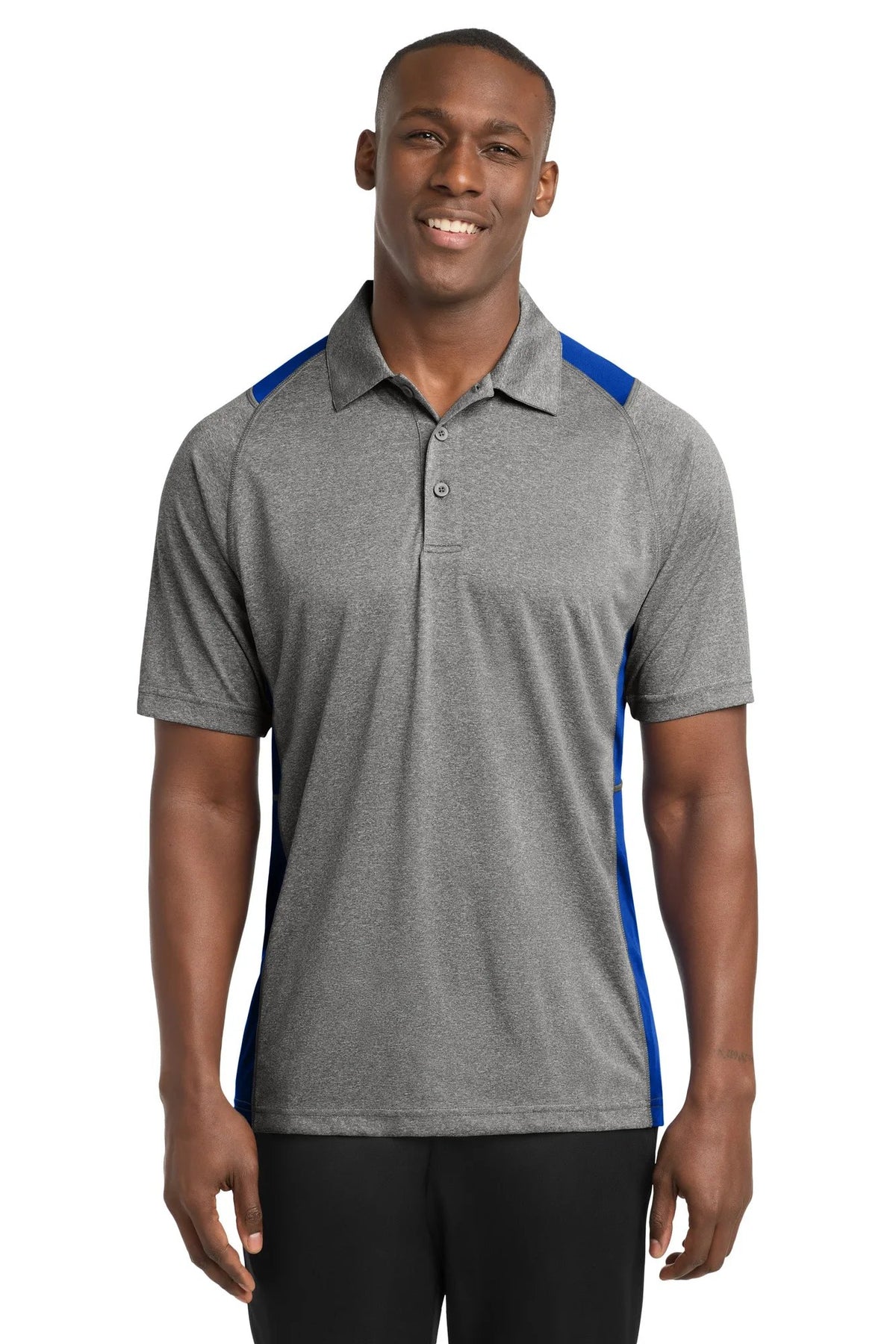 Sport-Tek Heather Colorblock Contender Polo with custom logo embroidery