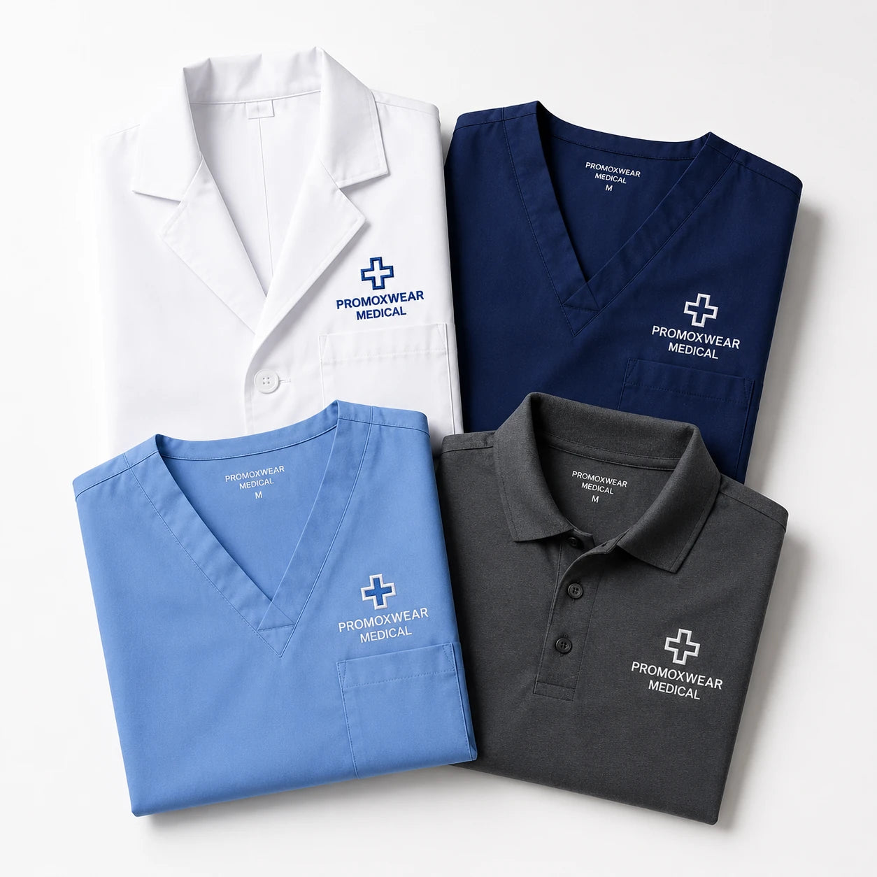 Custom medical apparel with logo including scrubs, lab coats and healthcare uniforms