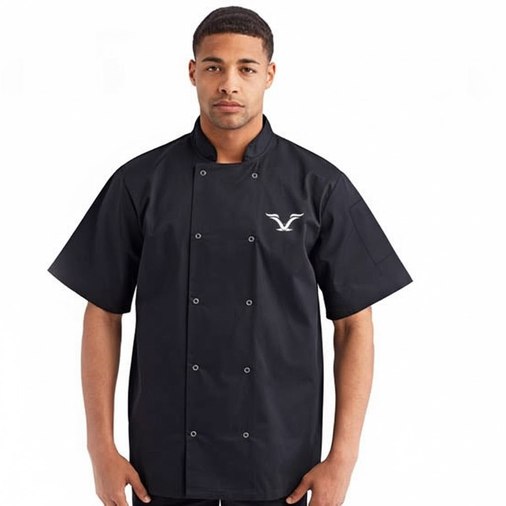 Unisex Ten Studded Front Short Sleeve Chef Coat